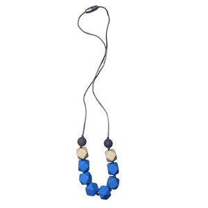 Itzy Ritzy Silicone Chewable Mom Necklace Blue/Tan Geometric Beads